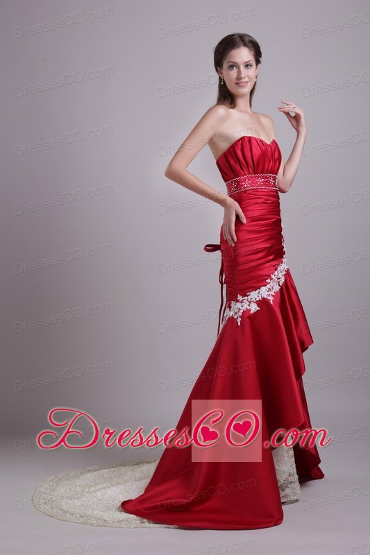 Red Mermaid Brush Train Taffeta Lace and Beading Prom / Evening Dress