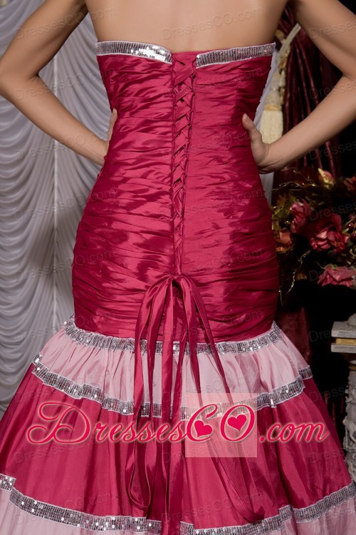 Unique Hot Pink Mermaid Prom / Evening Dress Strapless Taffeta Sequins Brush Train