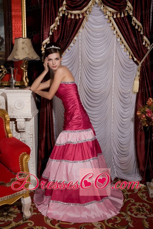 Unique Hot Pink Mermaid Prom / Evening Dress Strapless Taffeta Sequins Brush Train