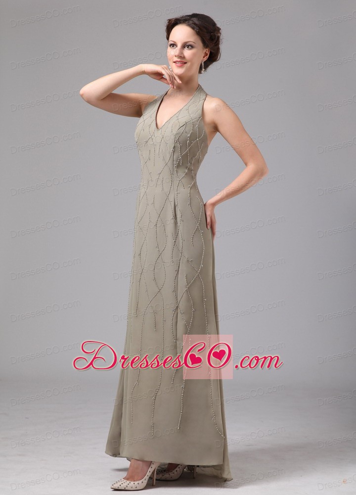 Green Halter Chiffon Appliques Ankle-length Mother Of The Bride Dress For Custom Made