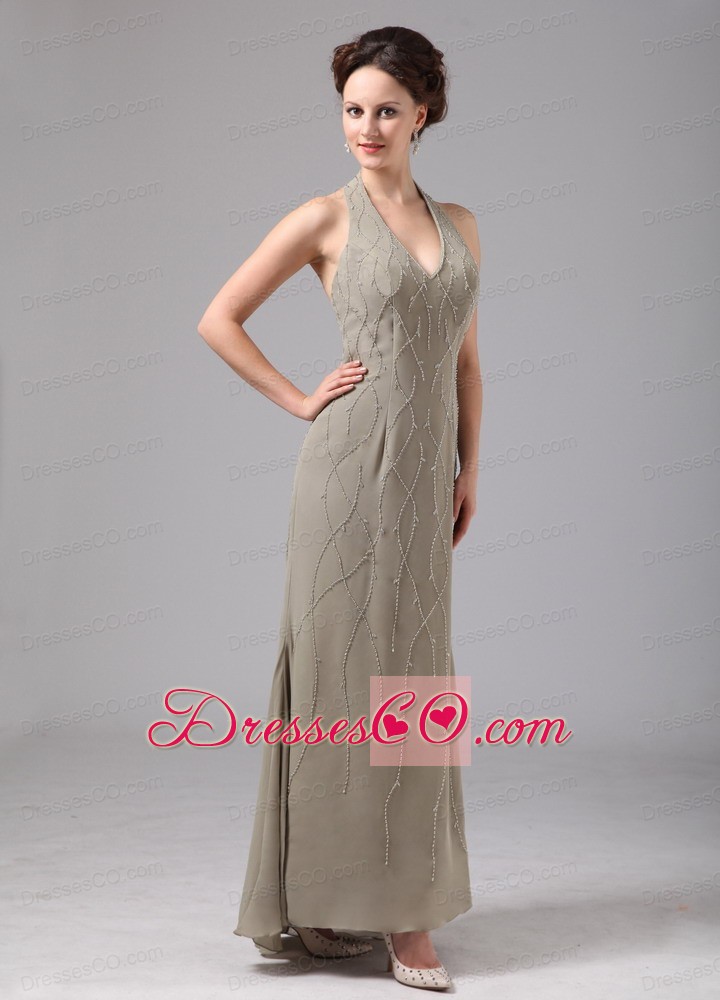Green Halter Chiffon Appliques Ankle-length Mother Of The Bride Dress For Custom Made