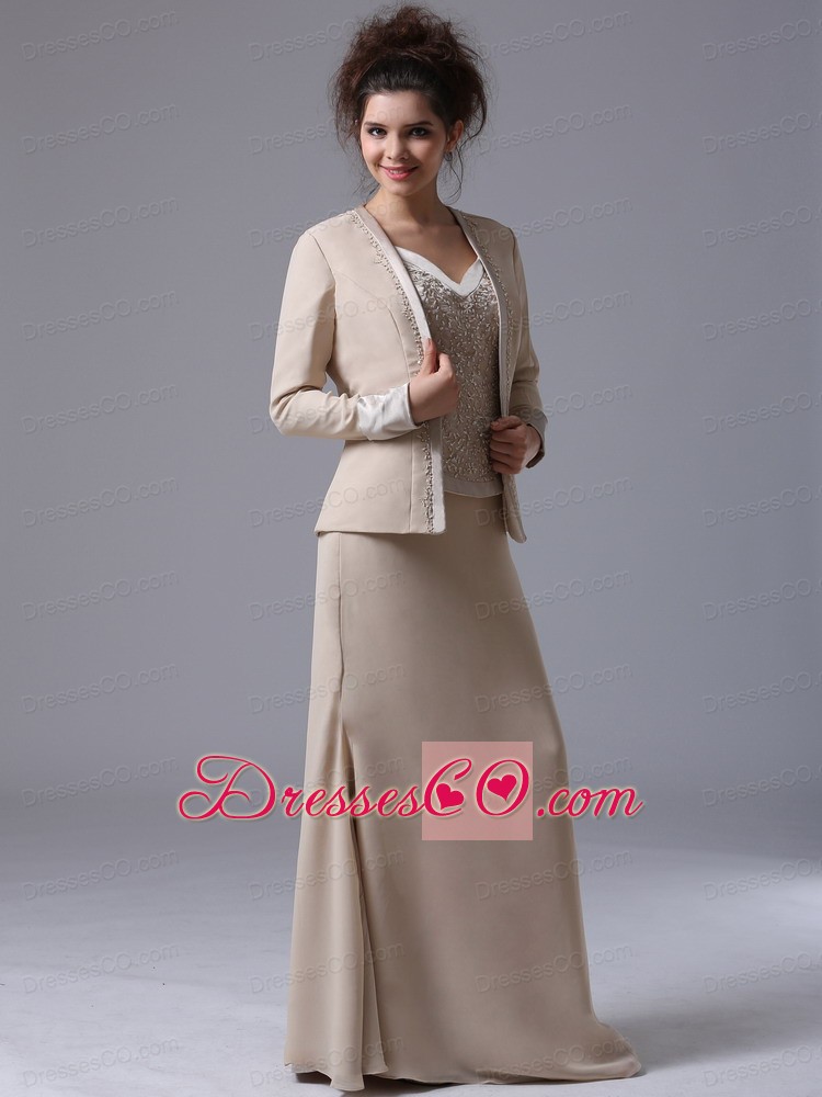 Simple Long Straps Column Zipper-up Mother Of The Bride Dress With Beading