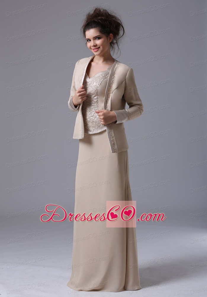 Simple Long Straps Column Zipper-up Mother Of The Bride Dress With Beading