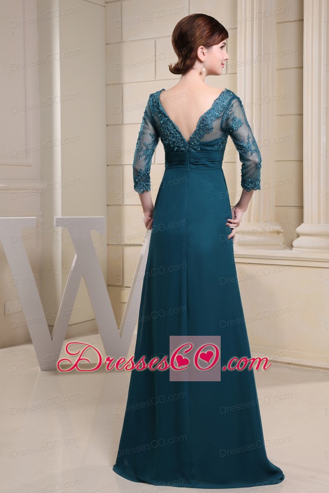 V-neck and 3/4 Sleeves For Mother Of The Bride Dress With Lace