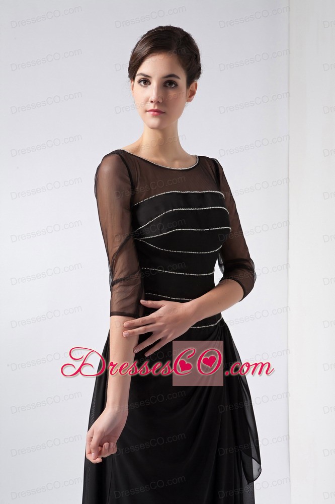 Black Column Scoop Ankle-length Chiffon Beading Mother Of The Bride Dress
