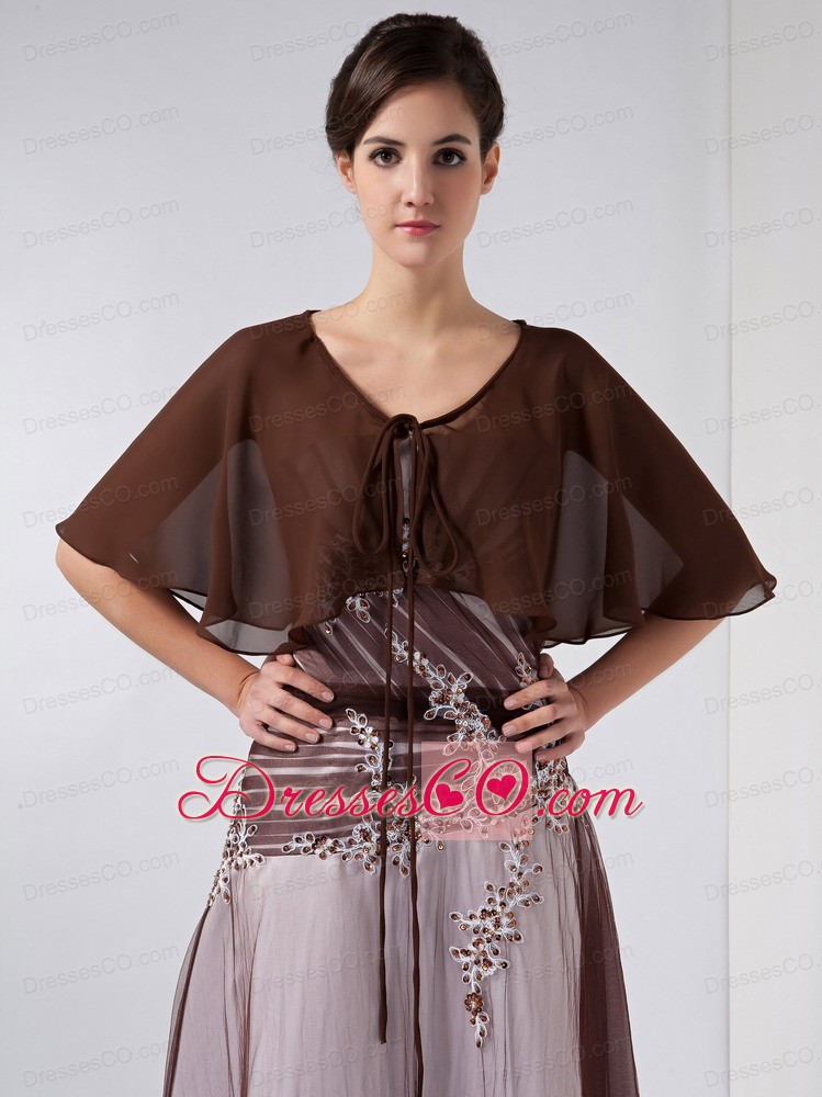Brown And White Column V-neck Ankle-length Chiffon And Tulle Beading Mother Of The Bride Dress