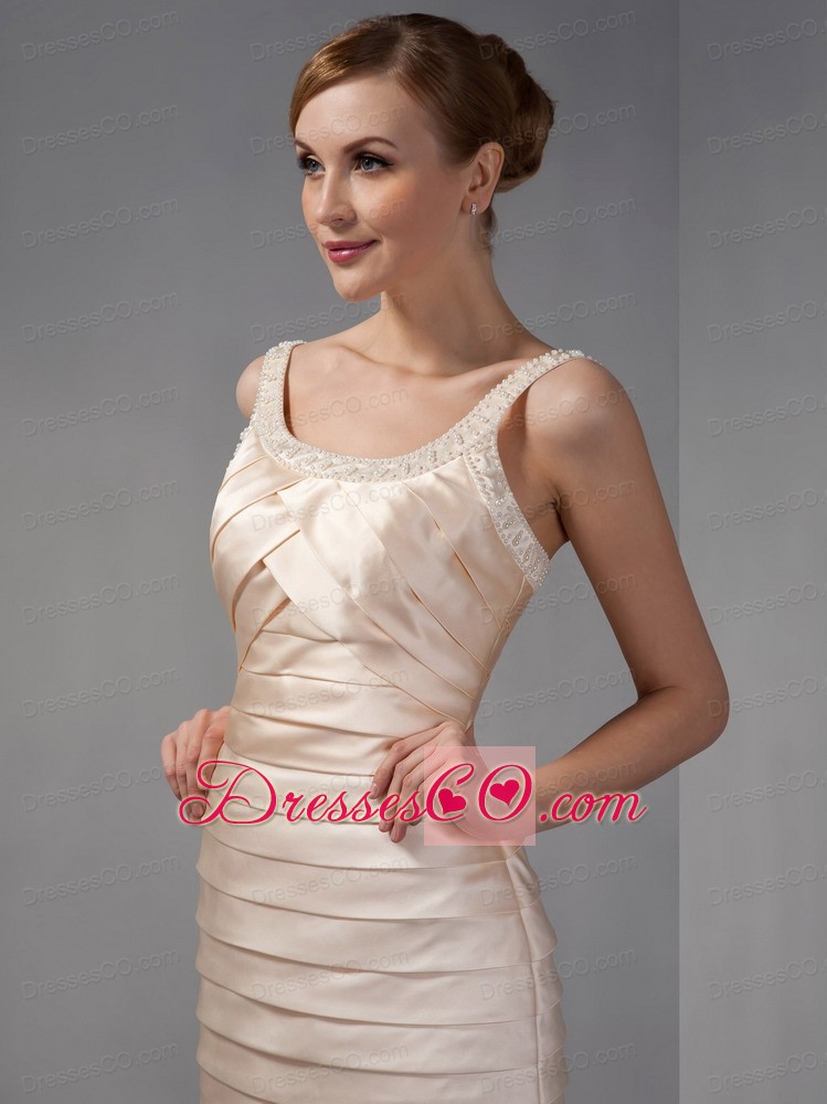 Champagne Column Scoop Knee-length Taffeta Beading And Ruch Mother Of The Bride Dress