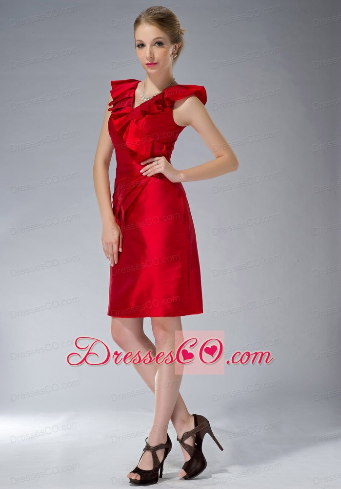 Red Column V-neck Knee-length Taffeta Prom / Homecoming Dress