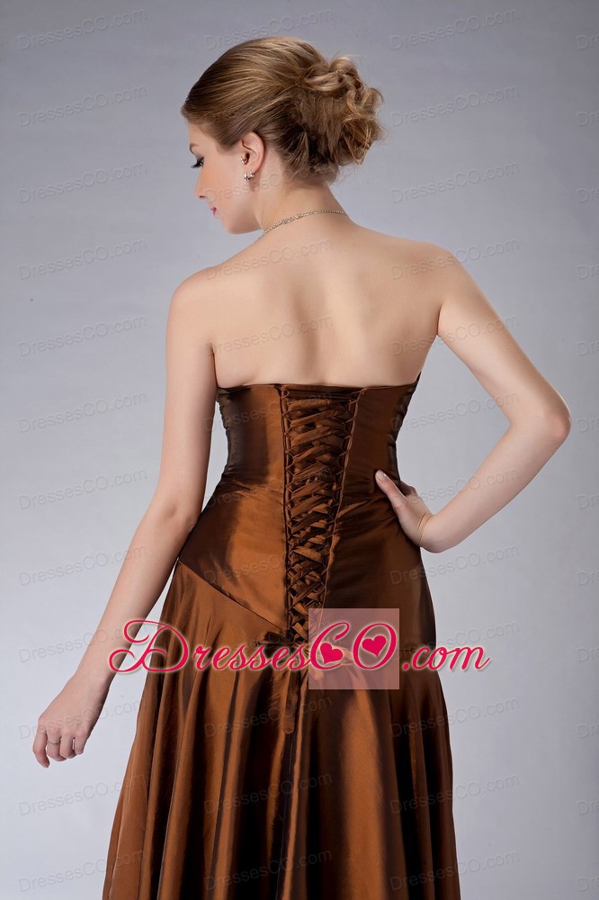 Brown Empire Strapless Long Taffeta Appliques Mother Of The Bride Dress