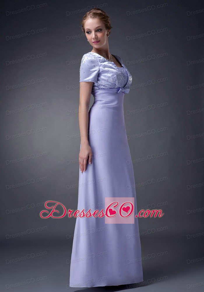 Lilac Column V-neck Long Chiffon Beading Mother Of The Bride Dress