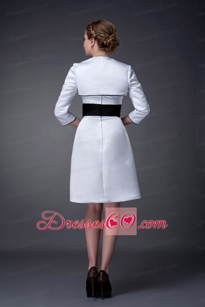 White Column Strapless Mini-length Satin Belt Mother Of The Bride Dress