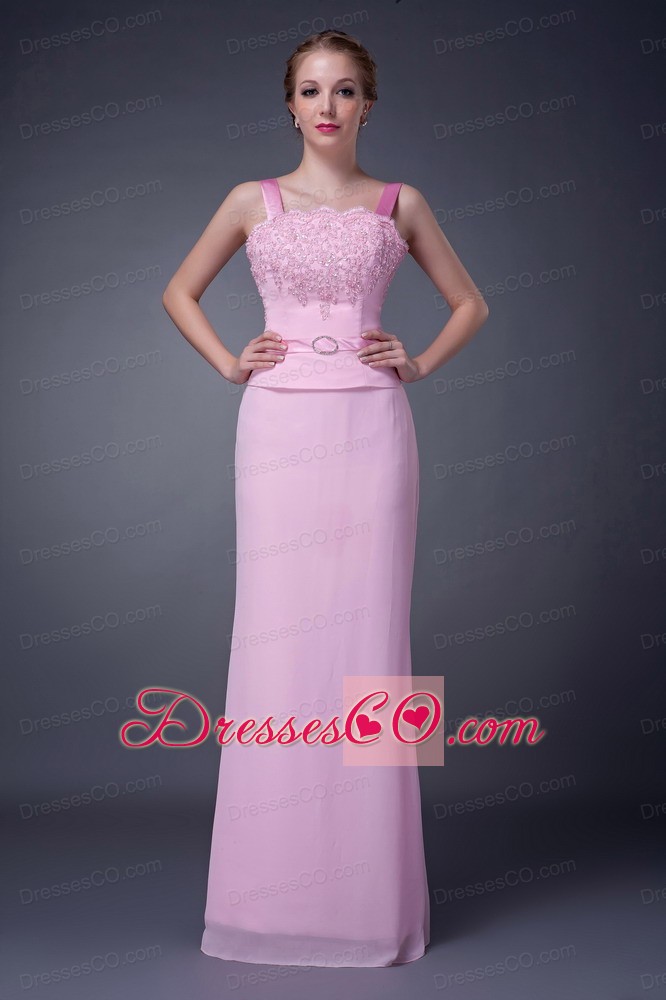 Pink Column Straps Long Chiffon Beading Mother Of The Bride Dress