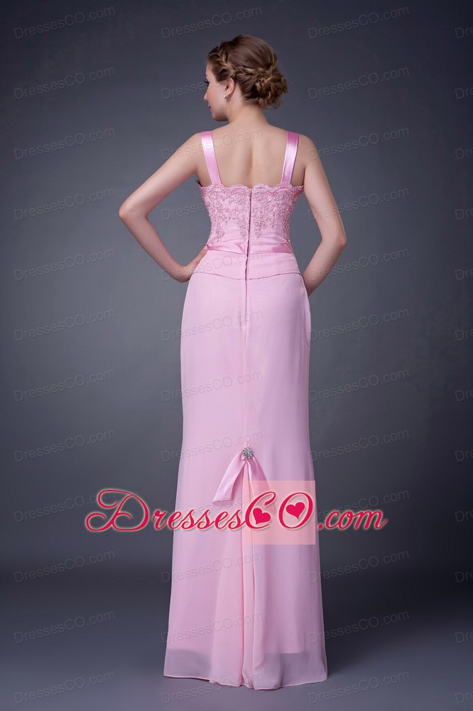 Pink Column Straps Long Chiffon Beading Mother Of The Bride Dress