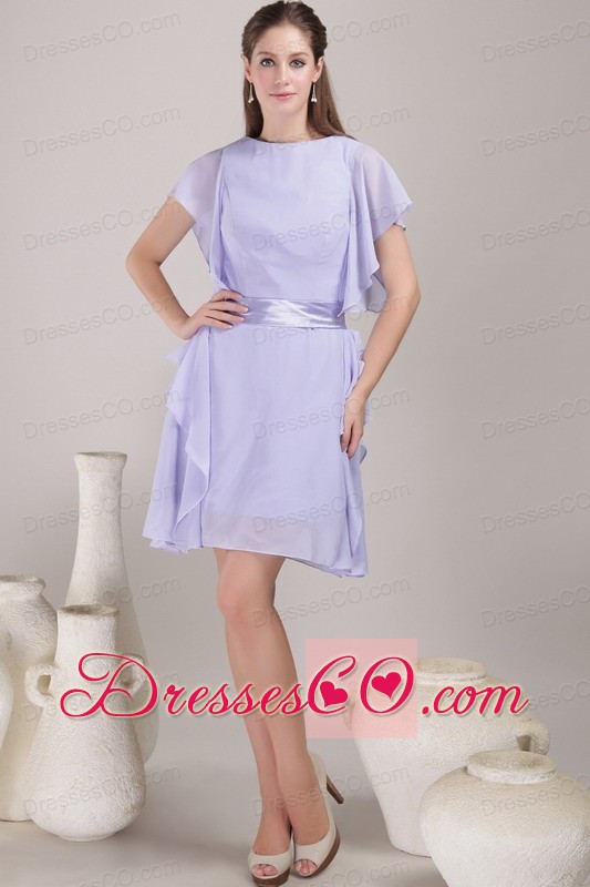 Lilac Empire Bateau Mini-length Chiffon Sash Mother Of The Bride Dress