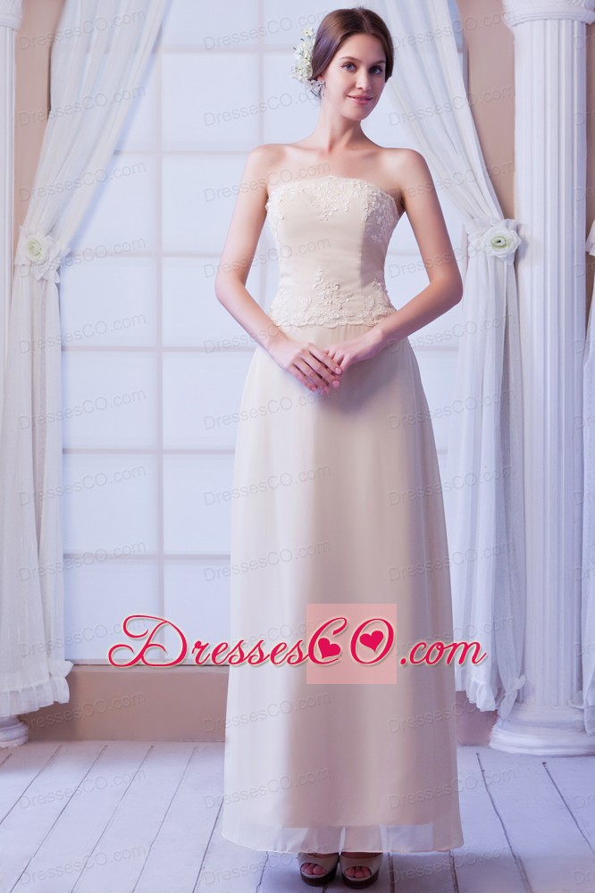 Champagne Empire Strapless Ankle-length Chiffon Appliques With Beading Prom Dress