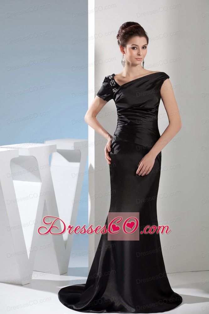 Appliques Mermaid Asymmetrical Black Prom Dress