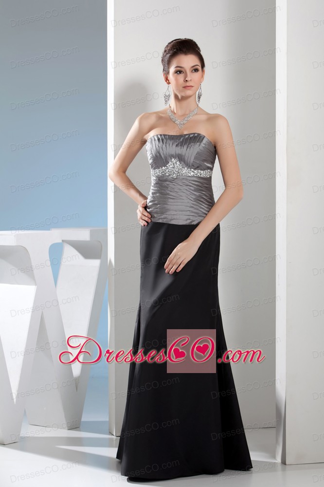 Rhinestone Column Strapless Long Black and Silver Prom Dress