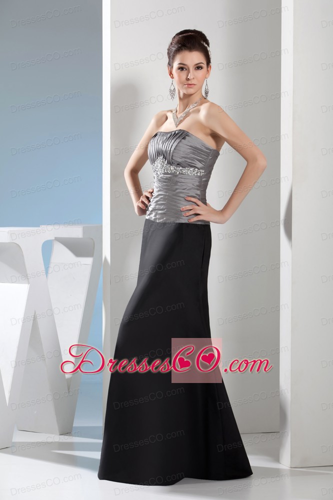 Rhinestone Column Strapless Long Black and Silver Prom Dress