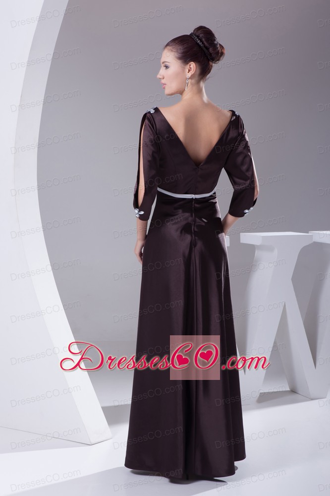 V-neck 3/4 Sleeves Beading Empire Long Prom Dress