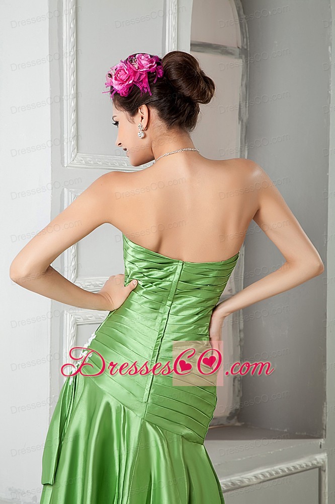 Spring Green A-line Elastic Woven Satin Appliques Mother Of The Bride Dress