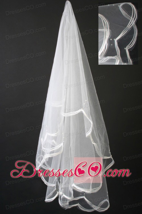 Fully Handmade Pearl Organza Bridal Veil